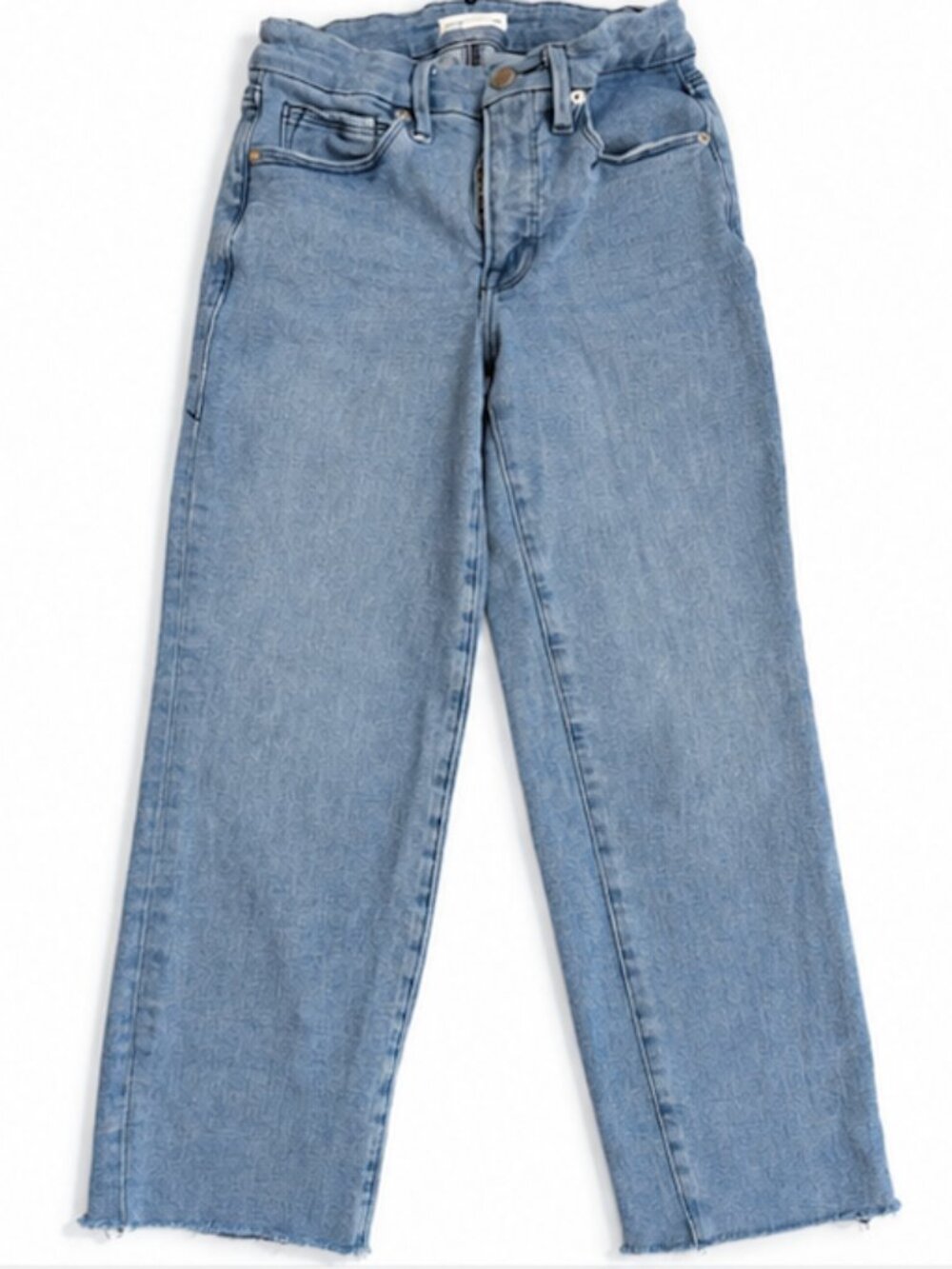 Good American High Rise Straight Jeans Light Wash Raw Hem Size 26